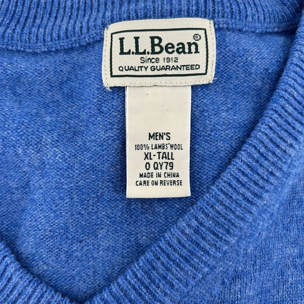 LL Bean Lambswool Sweater Mens XLT Blue V Neck Knit Pullover Tall QQY79 Heritage